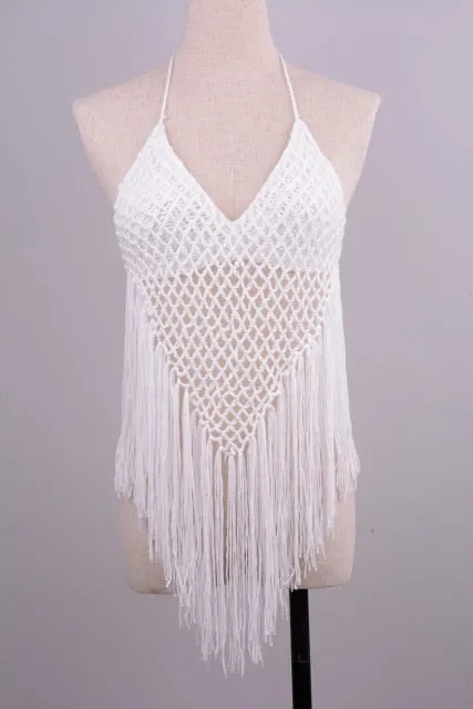 Lace Crochet Hollow Out Tassel Bikini