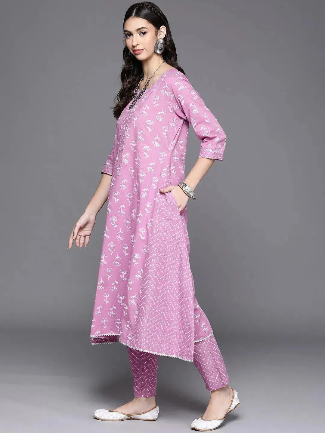 Lavender Printed Cotton Kurta