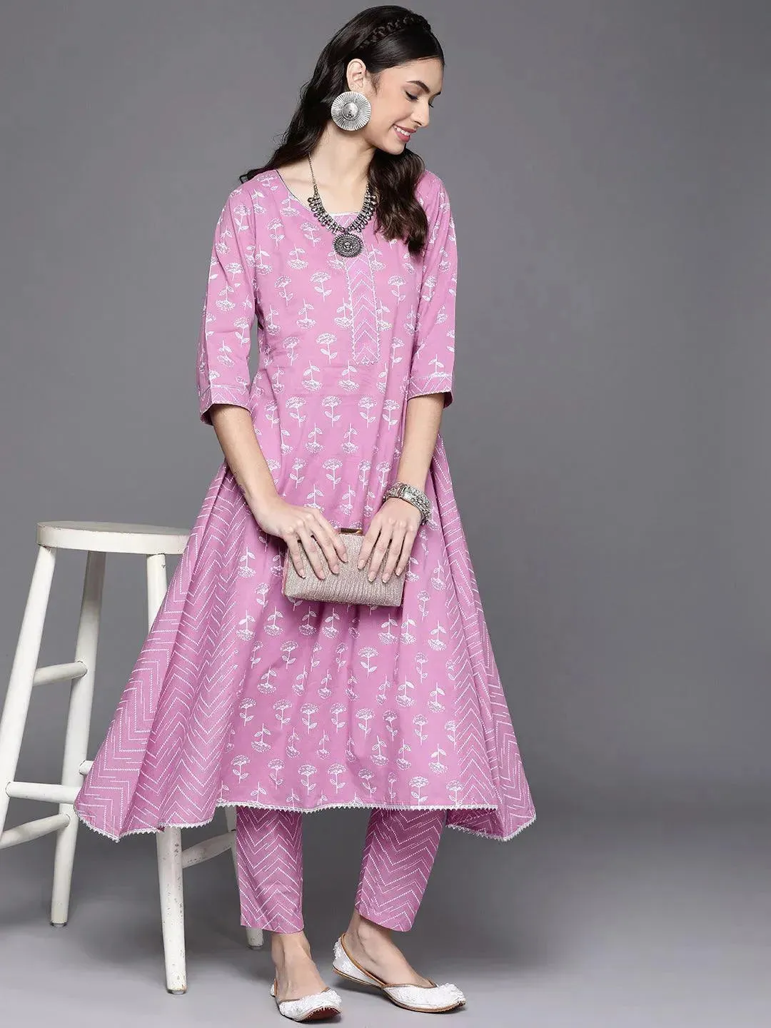 Lavender Printed Cotton Kurta