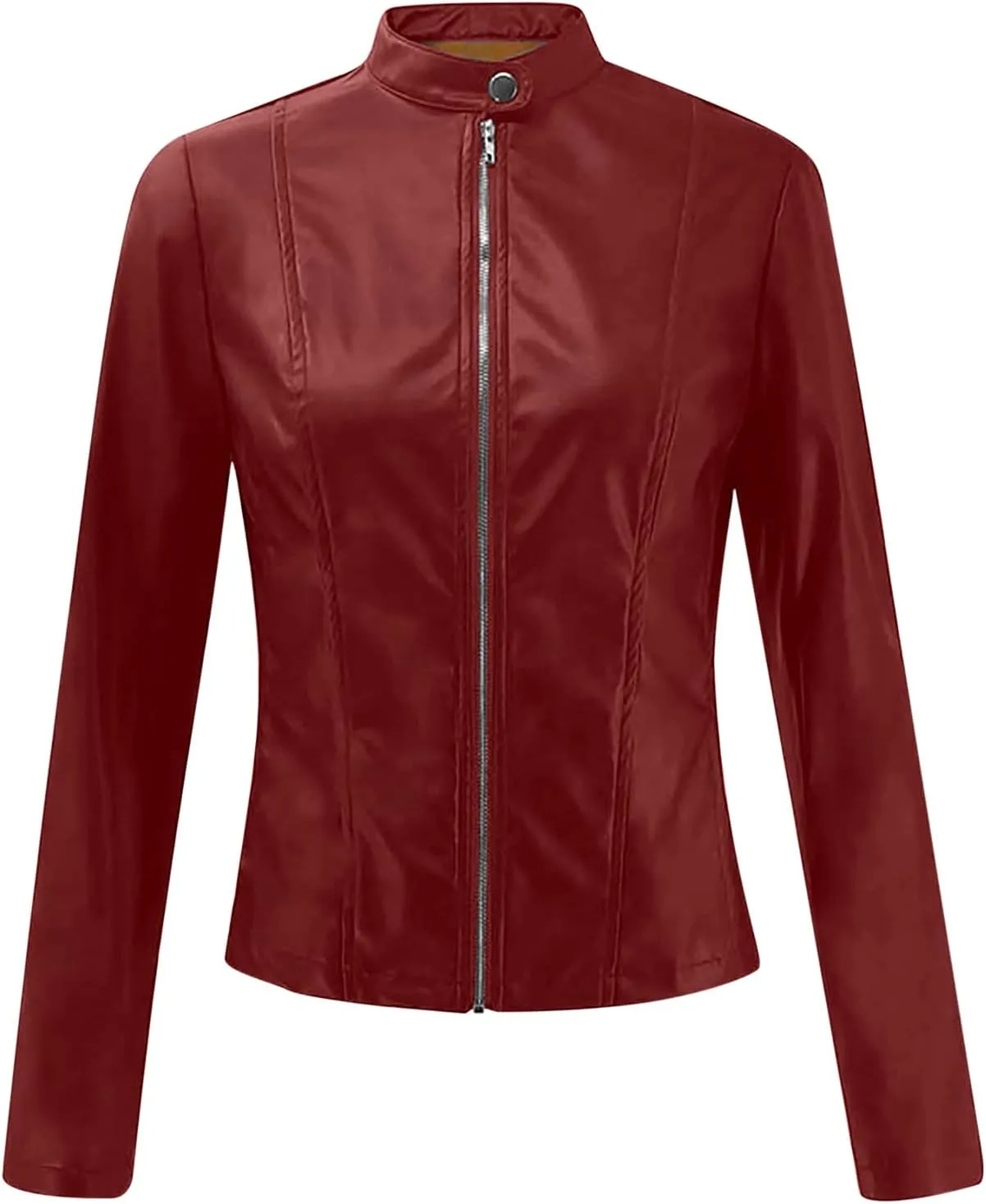 Leather Jacket Women Sexy Motorcycle Zip up Jackets Red Trench Coat Cropped Quilted Fall Winter Warm Coats