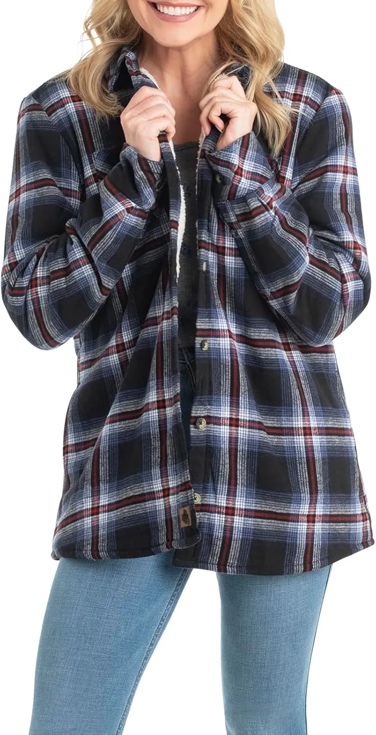 Legendary Whitetails Women's Open Country Flannel Shacket Sherpa Lined Plaid Fleece Shirt Jacket Ladies Western Clothing Coat