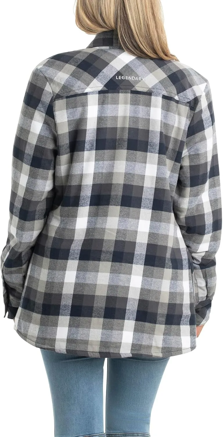 Legendary Whitetails Women's Open Country Flannel Shacket Sherpa Lined Plaid Fleece Shirt Jacket Ladies Western Clothing Coat