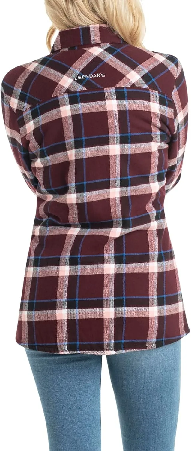 Legendary Whitetails Women's Open Country Flannel Shacket Sherpa Lined Plaid Fleece Shirt Jacket Ladies Western Clothing Coat