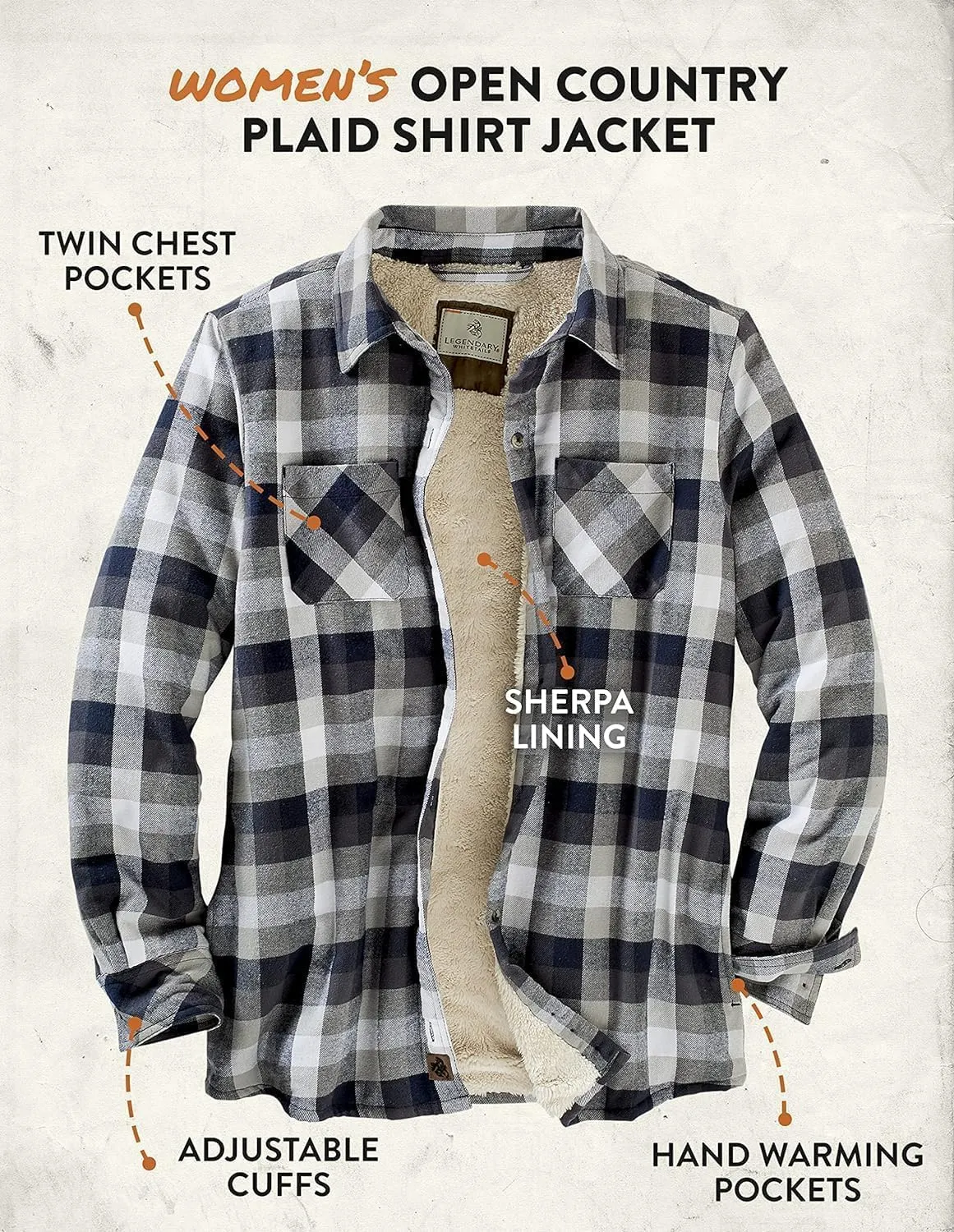 Legendary Whitetails Women's Open Country Flannel Shacket Sherpa Lined Plaid Fleece Shirt Jacket Ladies Western Clothing Coat