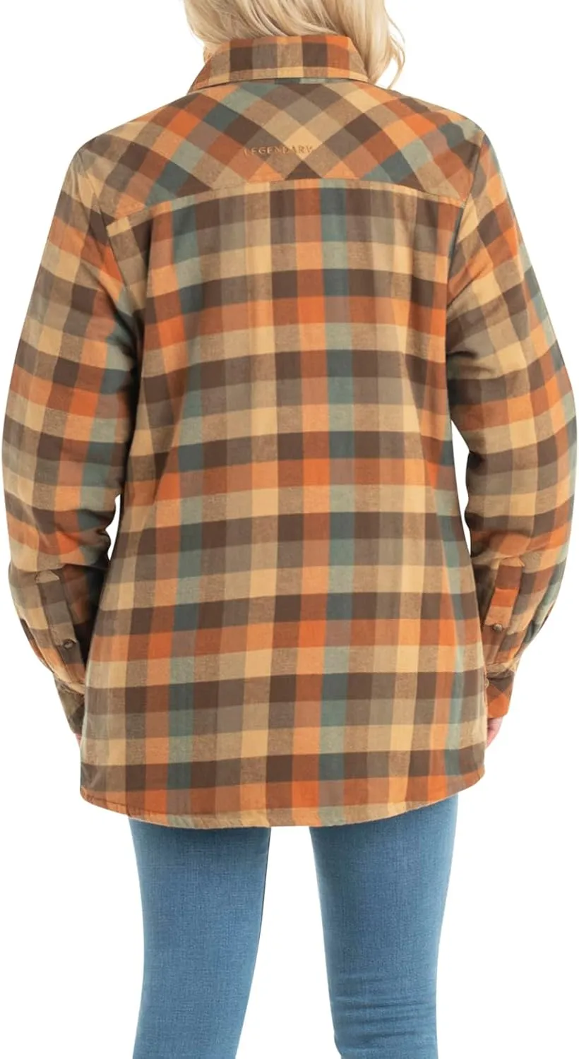 Legendary Whitetails Women's Open Country Flannel Shacket Sherpa Lined Plaid Fleece Shirt Jacket Ladies Western Clothing Coat