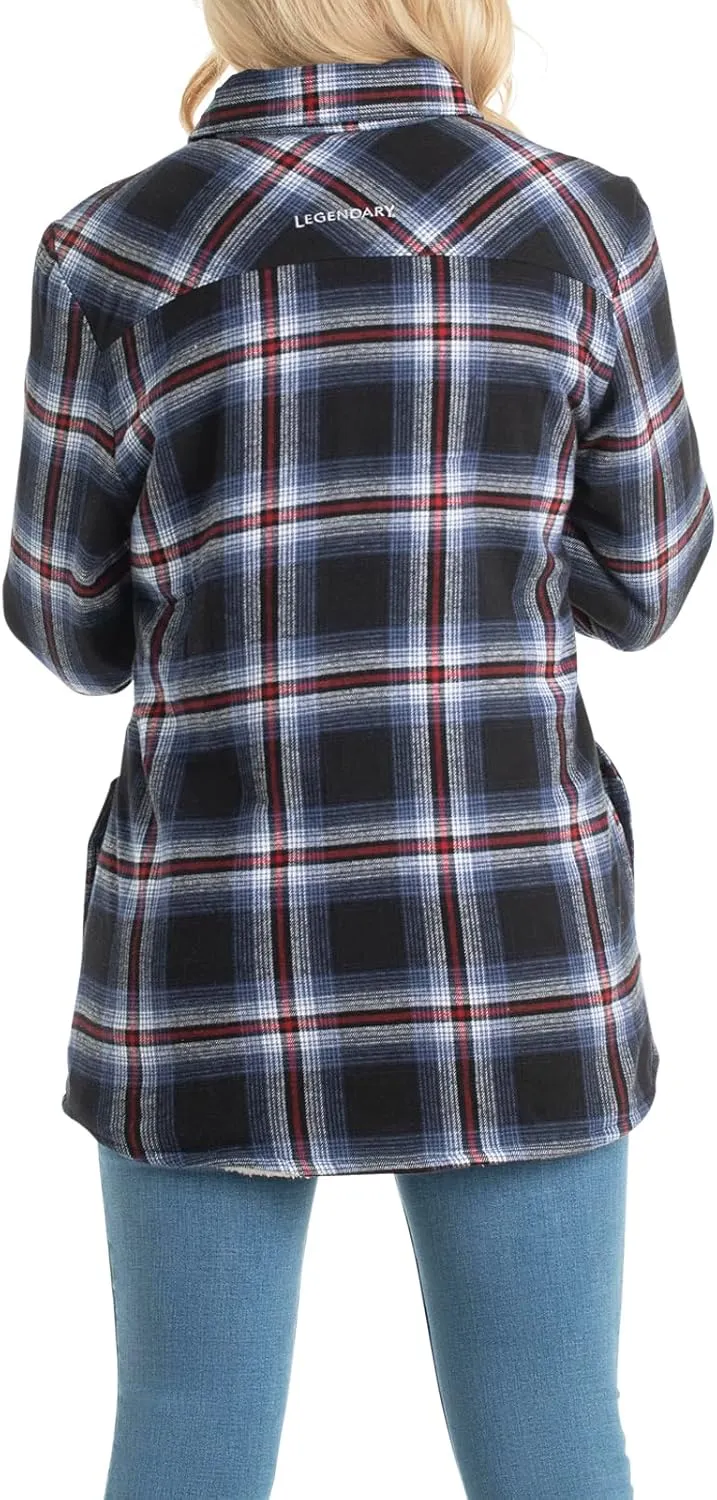 Legendary Whitetails Women's Open Country Flannel Shacket Sherpa Lined Plaid Fleece Shirt Jacket Ladies Western Clothing Coat