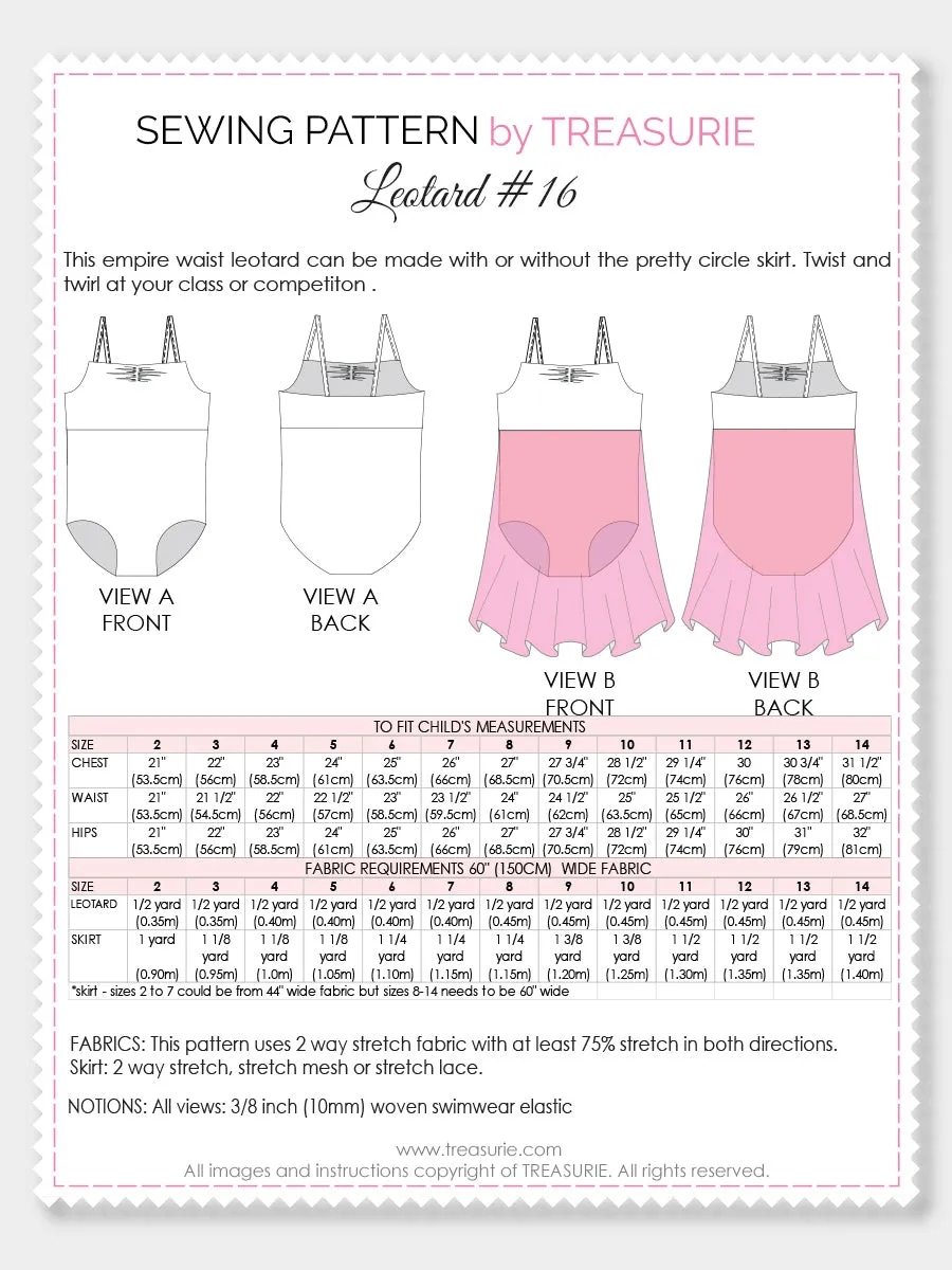 Leotard Patterns - Girls LEOTARD #16 (L516)