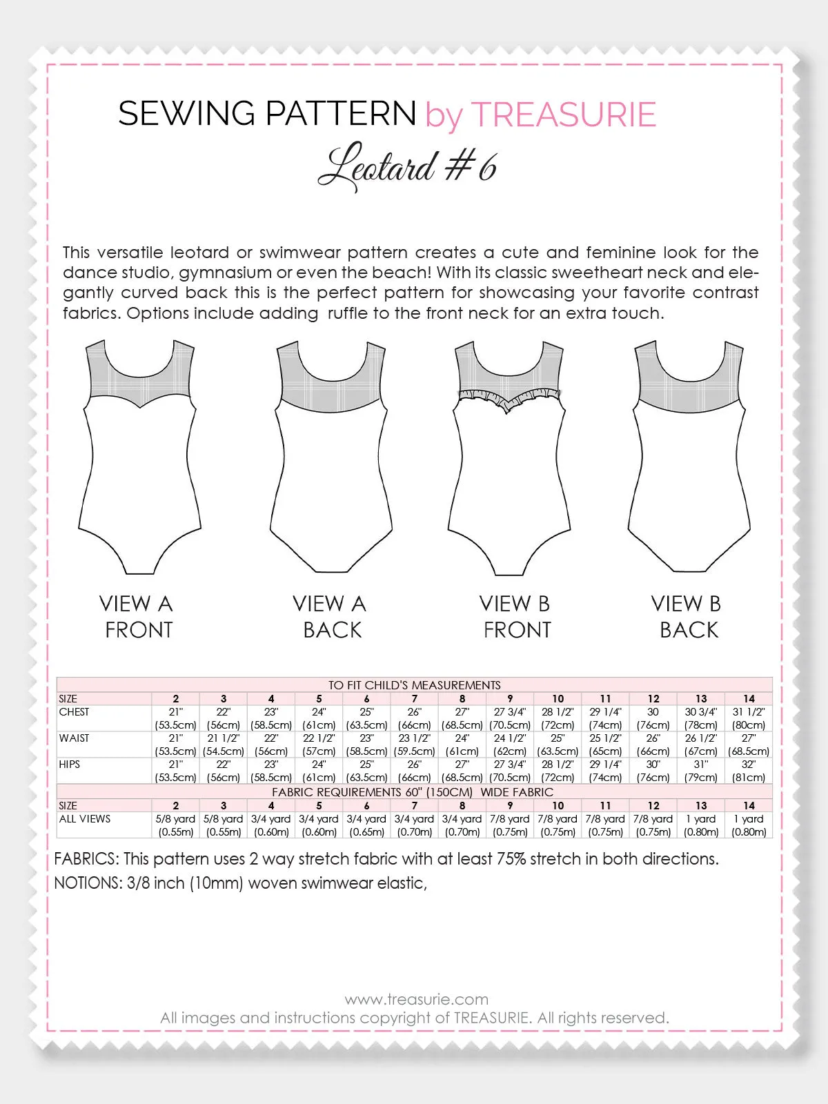 Leotard Patterns, Swimsuit - Girls LEO #6 (L506)
