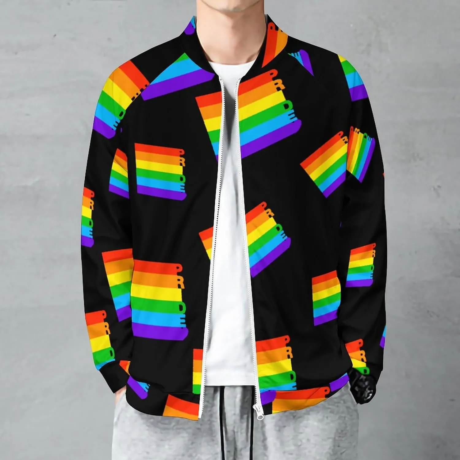 LGBT Gay Pride Rainbow Bomber Jacket Men Lightweight Causal Flight Windbreaker Track Jacket Shirt