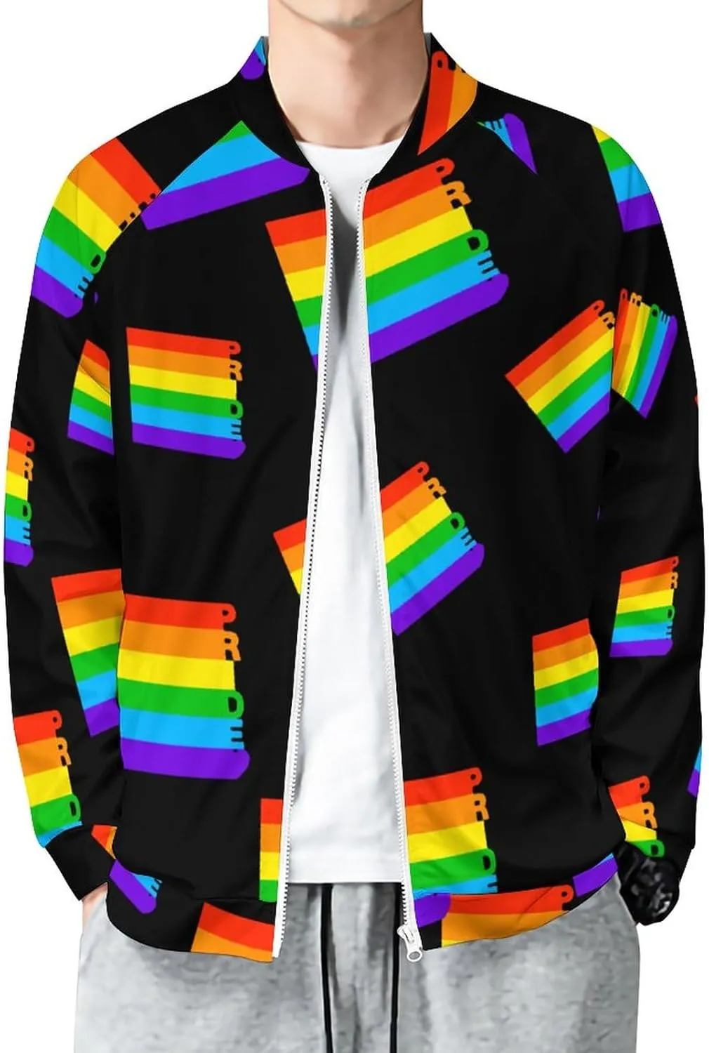 LGBT Gay Pride Rainbow Bomber Jacket Men Lightweight Causal Flight Windbreaker Track Jacket Shirt