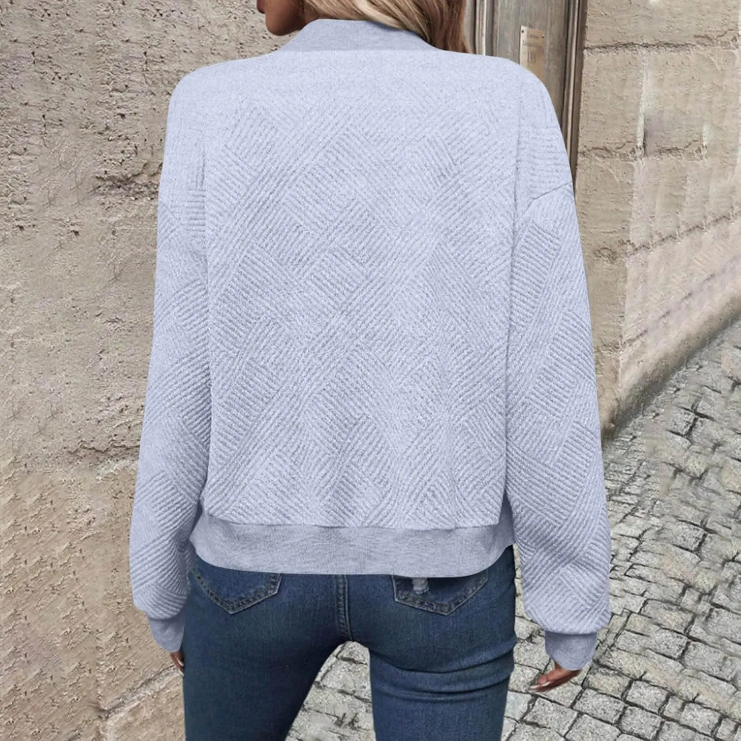 Lightweight Jacket Women Full Zip Bomber Jacket Soft Long Sleeve Zip Up Outwear Crew Neck Sweatshirt Coat Dressy Casual