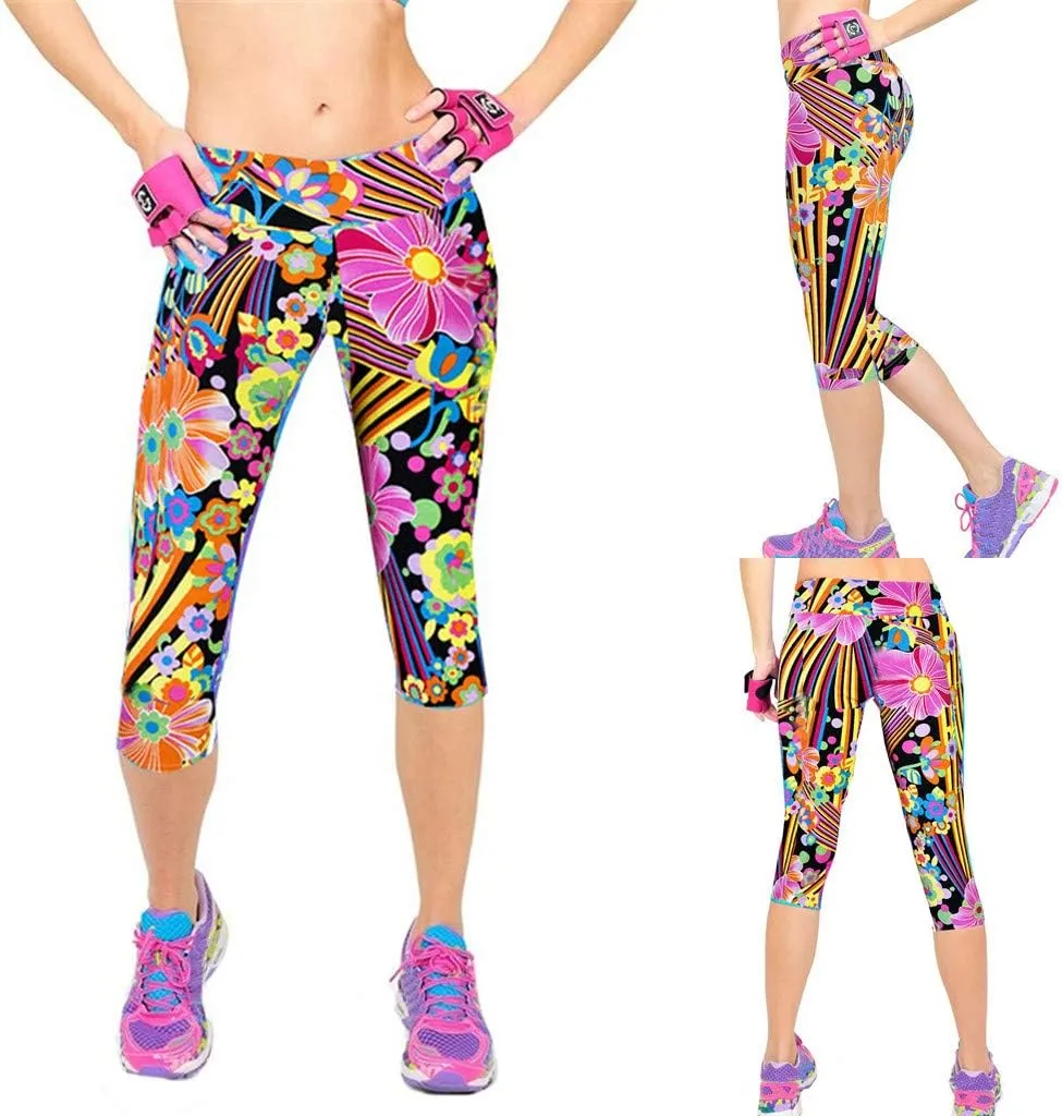 Lightweight Trousers for Women Running Fitness Yoga High-waist Stretch Pants Women Hip Seven-minute Print Pants