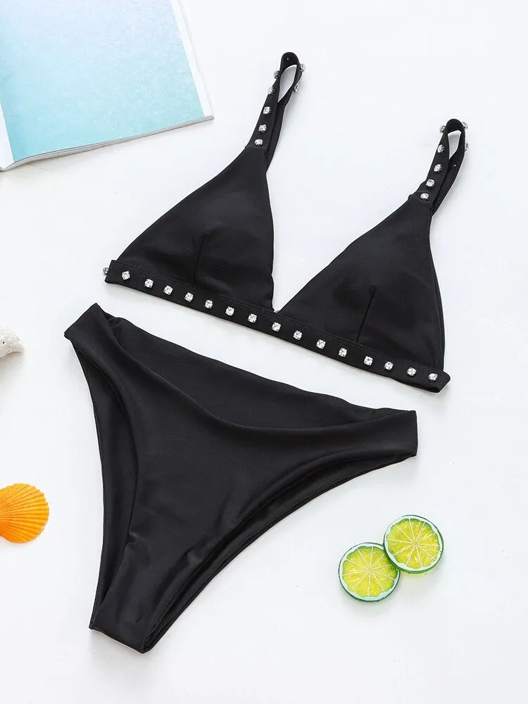 Lila Rhinestone Bikini Swimwear Swimsuit Diamond Bikini Set