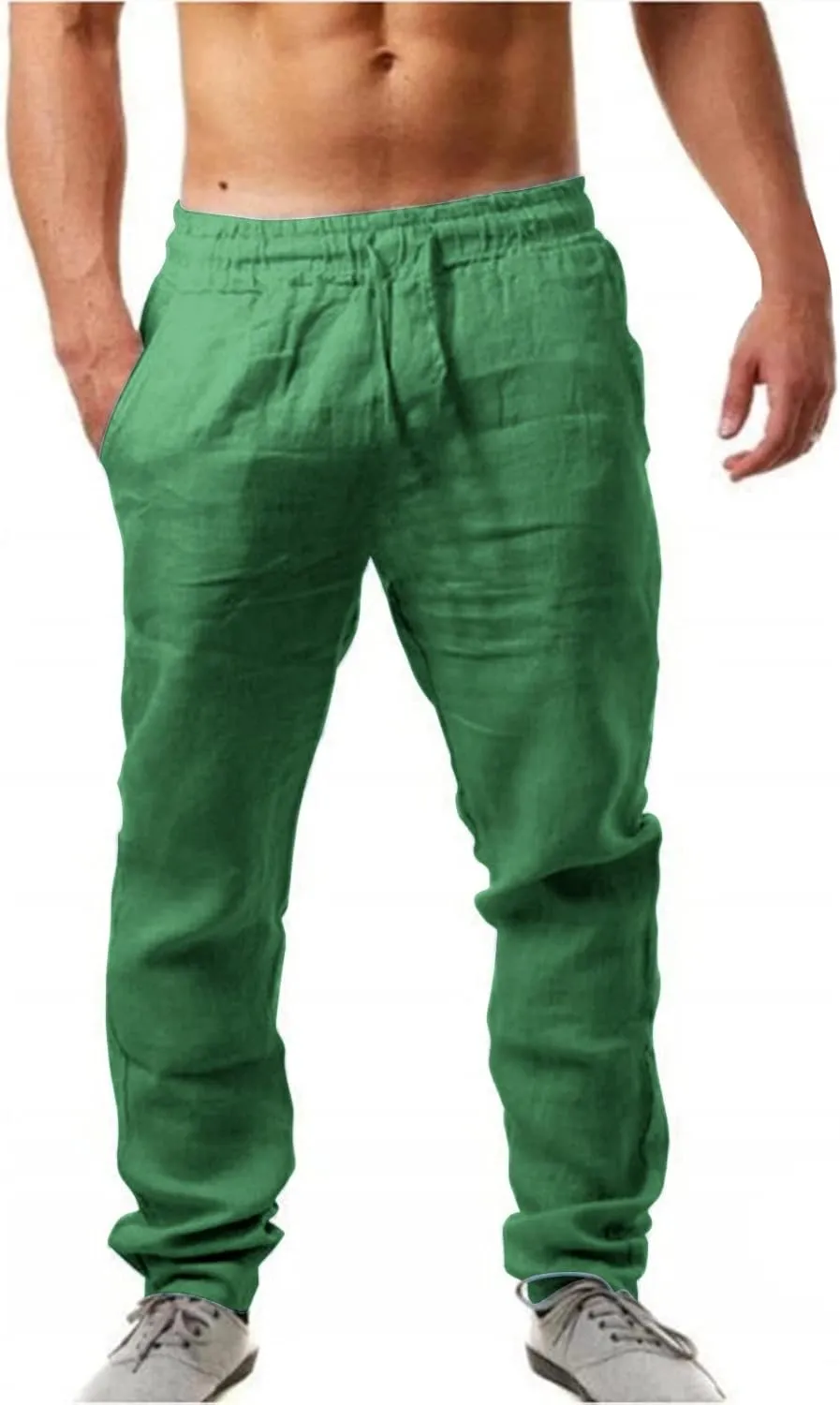 Linen Pants for Men Beach Casual Drawstring Elastic Waist Beach Yoga Pants Summer Lightweight Trousers with Pockets