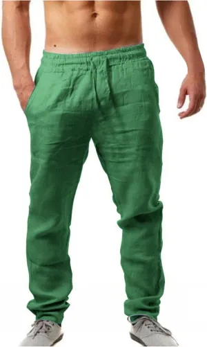 Linen Pants for Men Beach Casual Drawstring Elastic Waist Beach Yoga Pants Summer Lightweight Trousers with Pockets