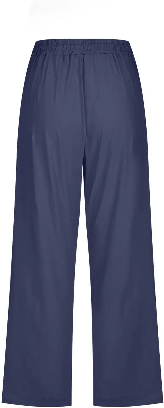 Linen Pants for Women 2025 Summer Capri Pant Trendy Drawstring Elastic Waist Cropped Trouser Comy Cotton Pants