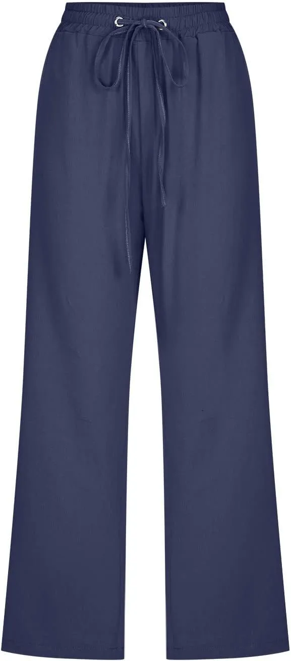 Linen Pants for Women 2025 Summer Capri Pant Trendy Drawstring Elastic Waist Cropped Trouser Comy Cotton Pants