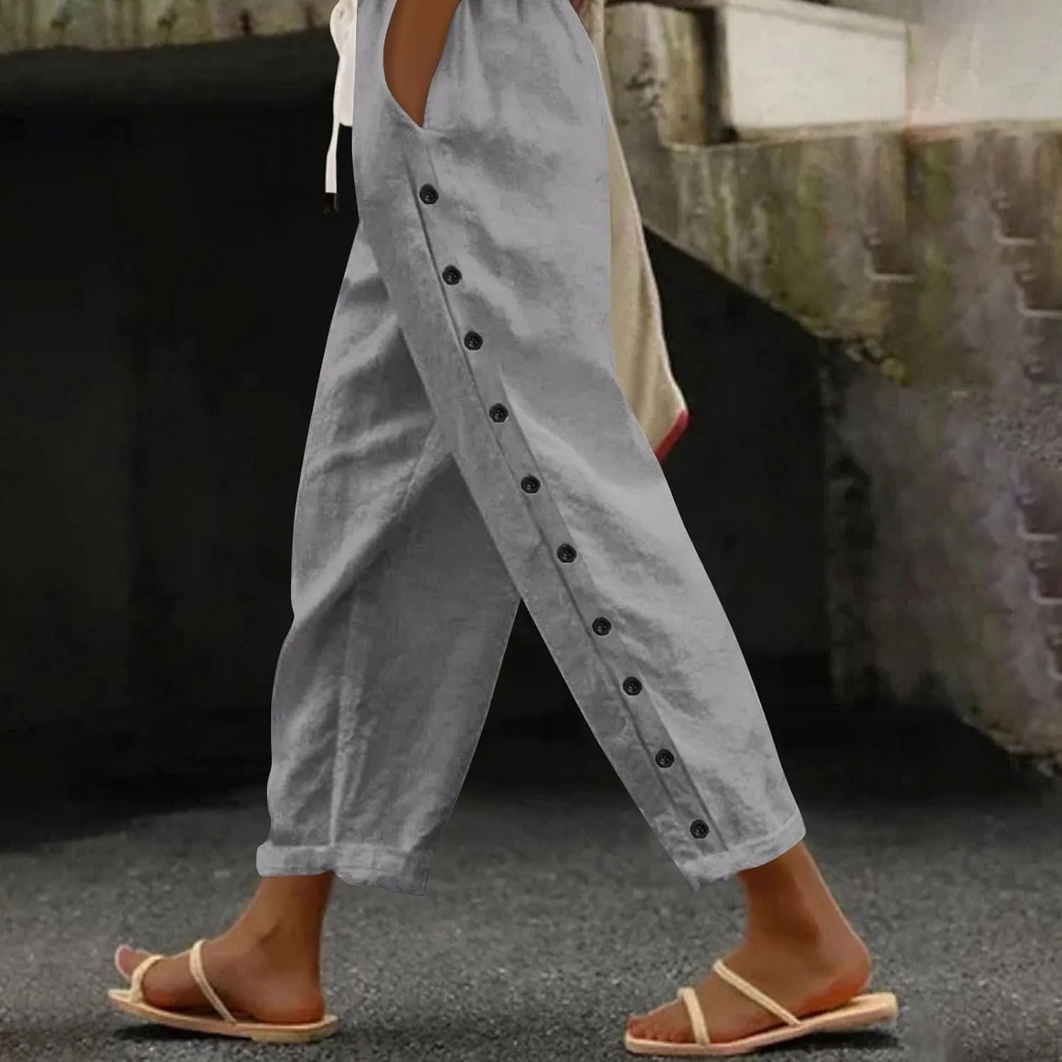 Linen Pants for Women Summer Lounge Pant Elastic Drawstring Casual Trousers with Pockets 2025 Beach Outfits