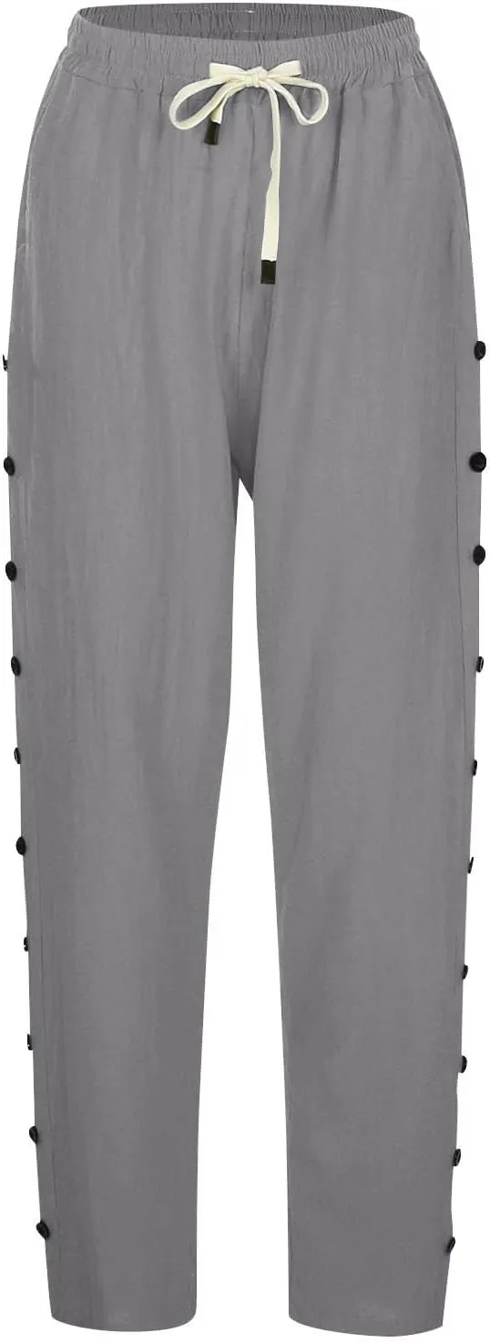 Linen Pants for Women Summer Lounge Pant Elastic Drawstring Casual Trousers with Pockets 2025 Beach Outfits