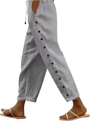 Linen Pants for Women Summer Lounge Pant Elastic Drawstring Casual Trousers with Pockets 2025 Beach Outfits