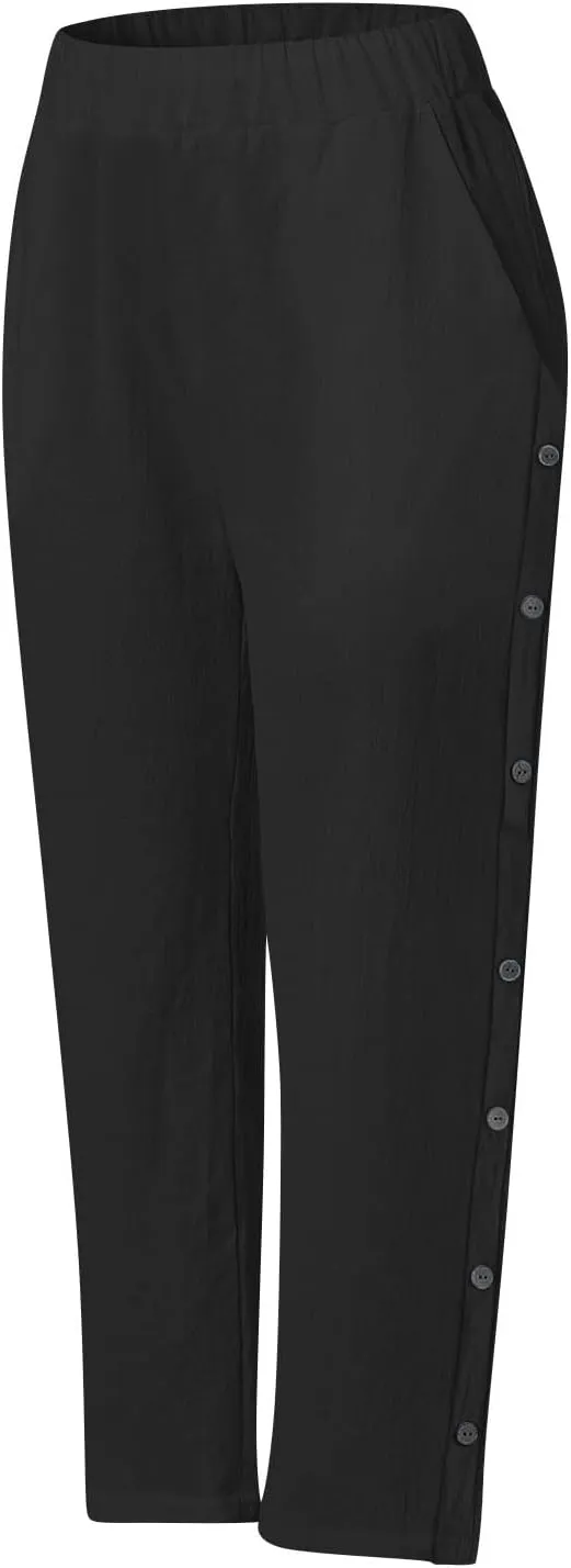 Linen Pants Women Lightweight Cotton Linend Summer Pants Casual Beach Elastic Waist Straight Trousers