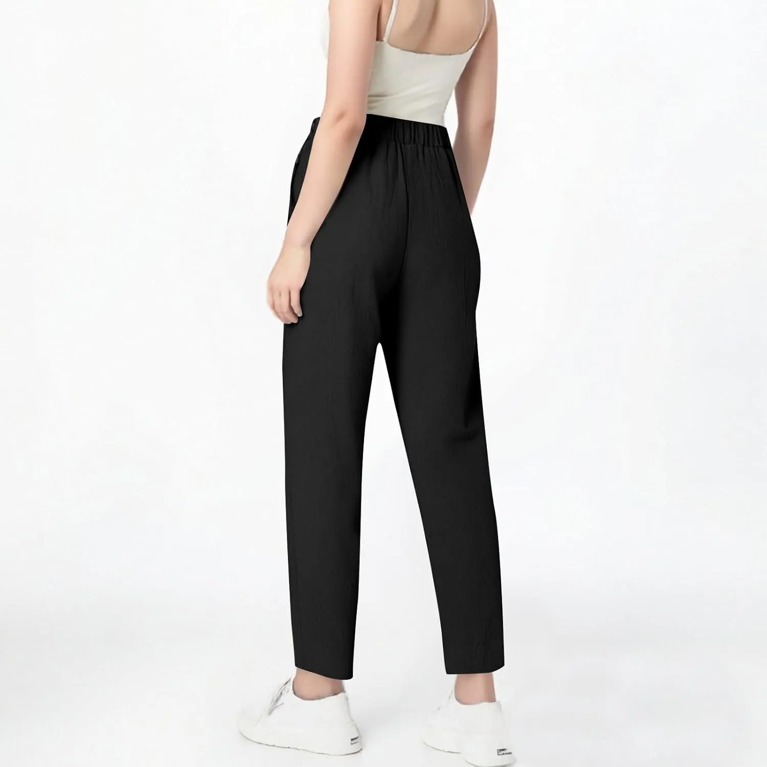 Linen Pants Women Lightweight Cotton Linend Summer Pants Casual Beach Elastic Waist Straight Trousers