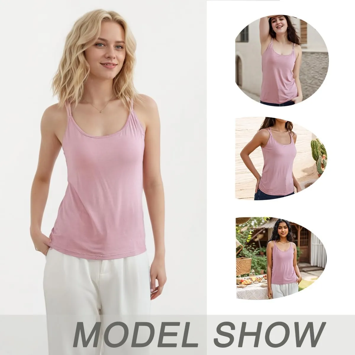 Lingerie Camisole with Built in Bra for Women Criss Cross Spaghetti Strap Tank Top with Bra Soft Modal Cotton Camis