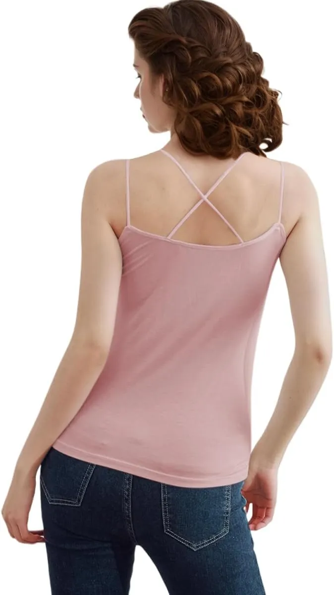 Lingerie Camisole with Built in Bra for Women Criss Cross Spaghetti Strap Tank Top with Bra Soft Modal Cotton Camis