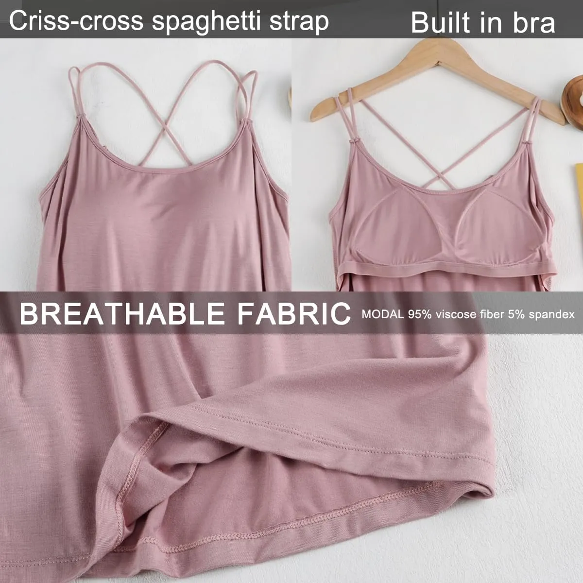 Lingerie Camisole with Built in Bra for Women Criss Cross Spaghetti Strap Tank Top with Bra Soft Modal Cotton Camis