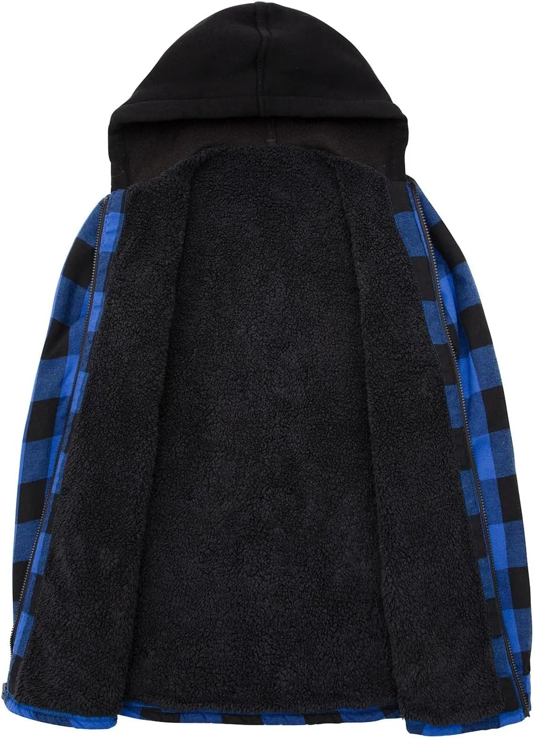 Lisskolo Men's Sherpa Flannel Jacket with Hood Plaid Zip Up Fleece Lined Hooded Shirt Jackets for Men
