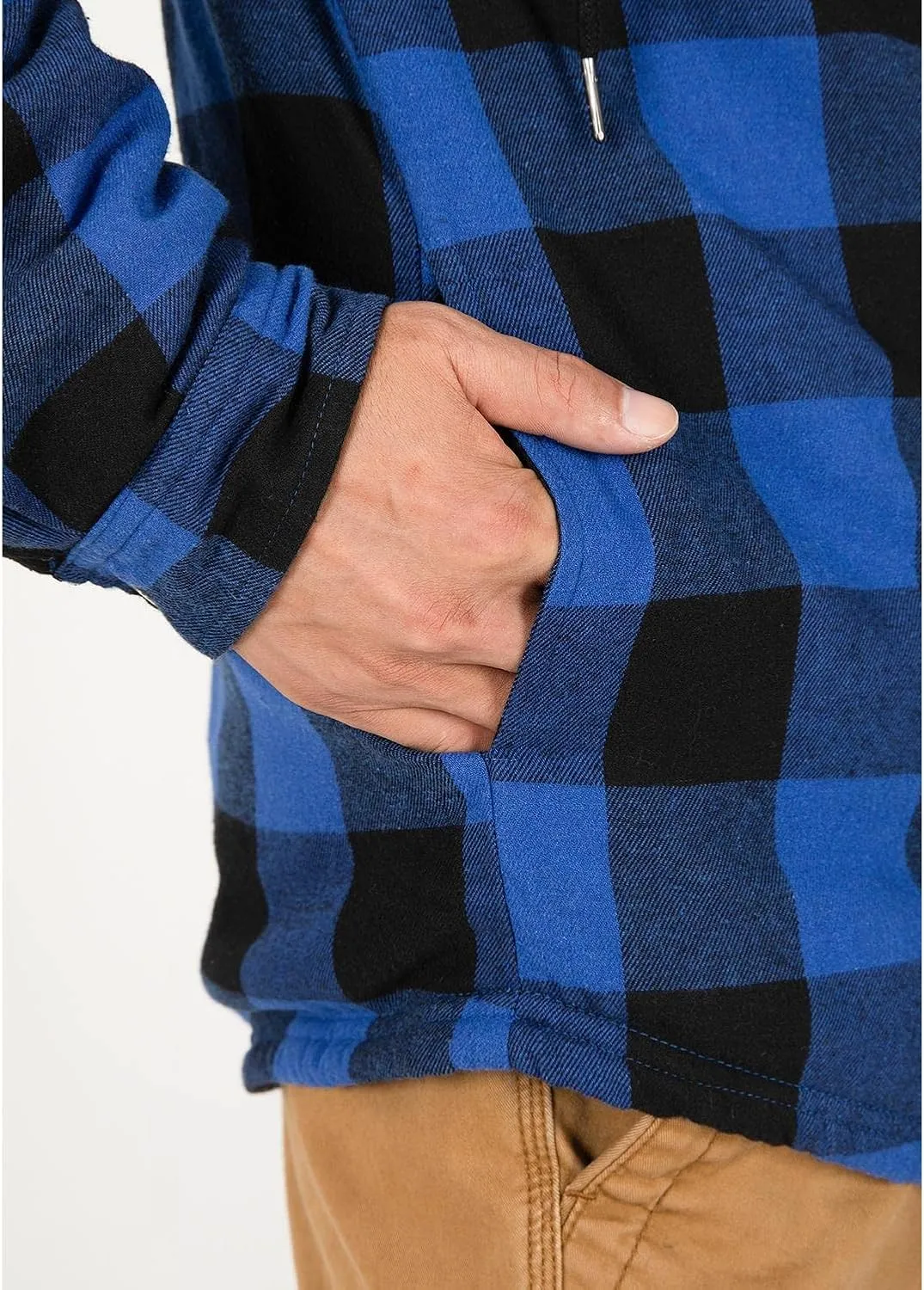 Lisskolo Men's Sherpa Flannel Jacket with Hood Plaid Zip Up Fleece Lined Hooded Shirt Jackets for Men