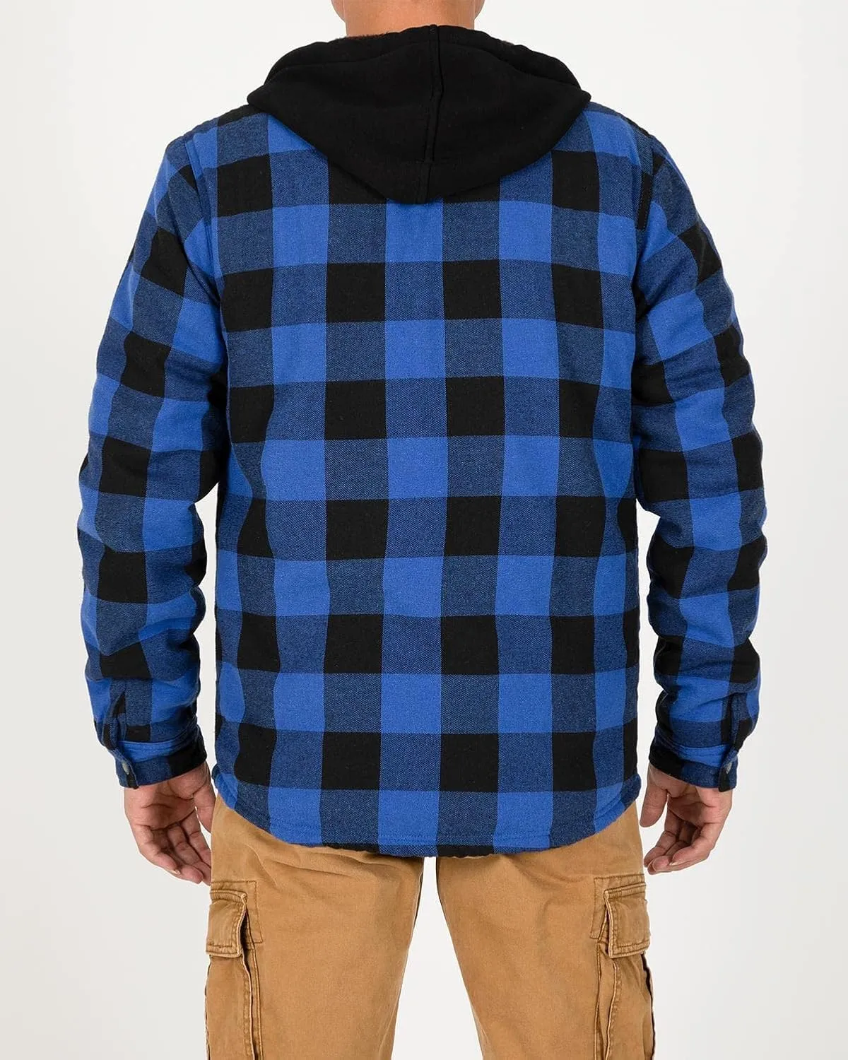 Lisskolo Men's Sherpa Flannel Jacket with Hood Plaid Zip Up Fleece Lined Hooded Shirt Jackets for Men