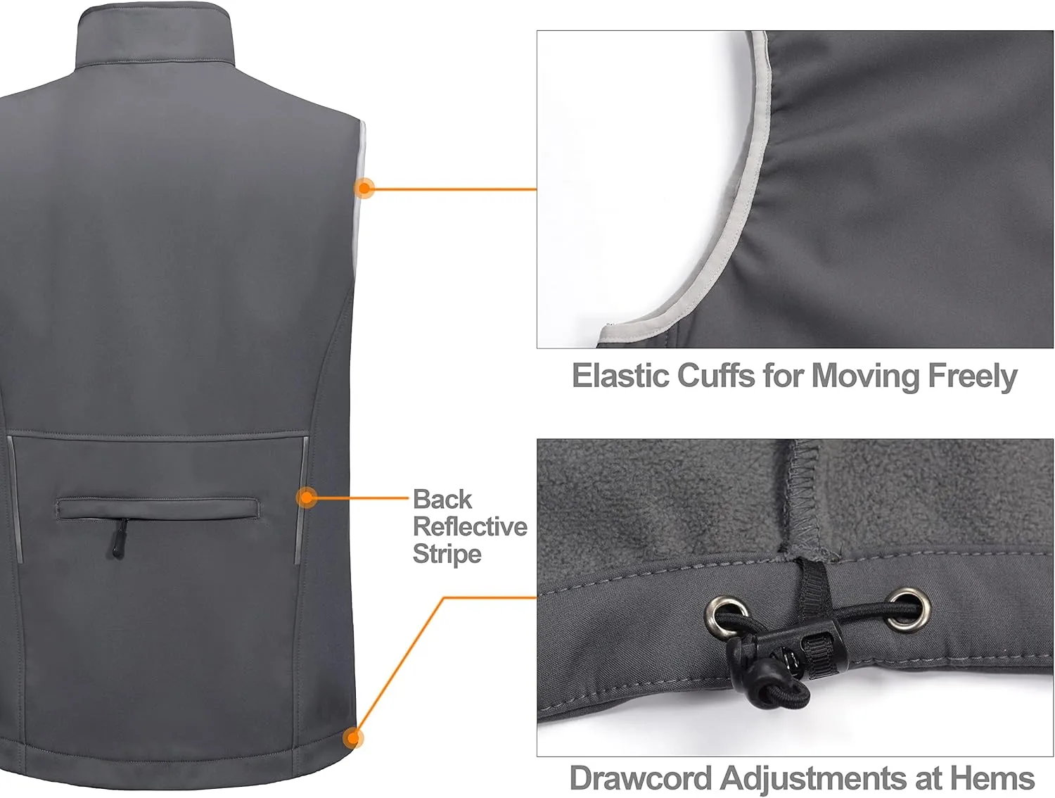 Little Donkey Andy Men's Lightweight Fleece Lined Softshell Vest Windproof Sleeveless Jacket for Hiking Travel Golf