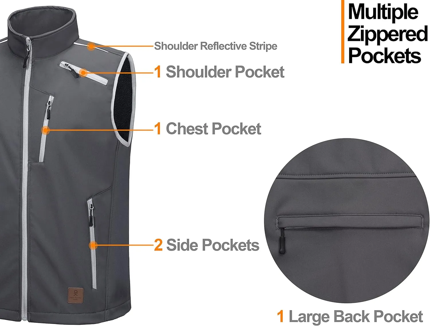 Little Donkey Andy Men's Lightweight Fleece Lined Softshell Vest Windproof Sleeveless Jacket for Hiking Travel Golf