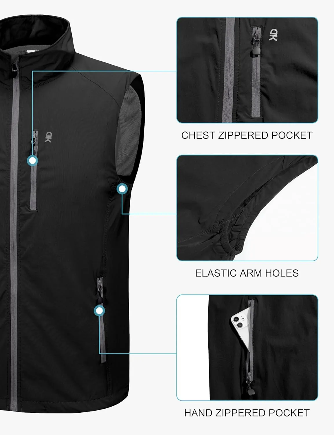 Little Donkey Andy Men's Quick Dry Vest Sleeveless Summer Stretchy Windproof Jacket for Golfing Cycling Running