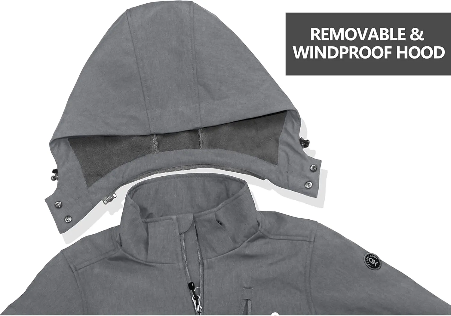 Little Donkey Andy Men's Softshell Jacket Ski Jacket with Removable Hood, Fleece Lined