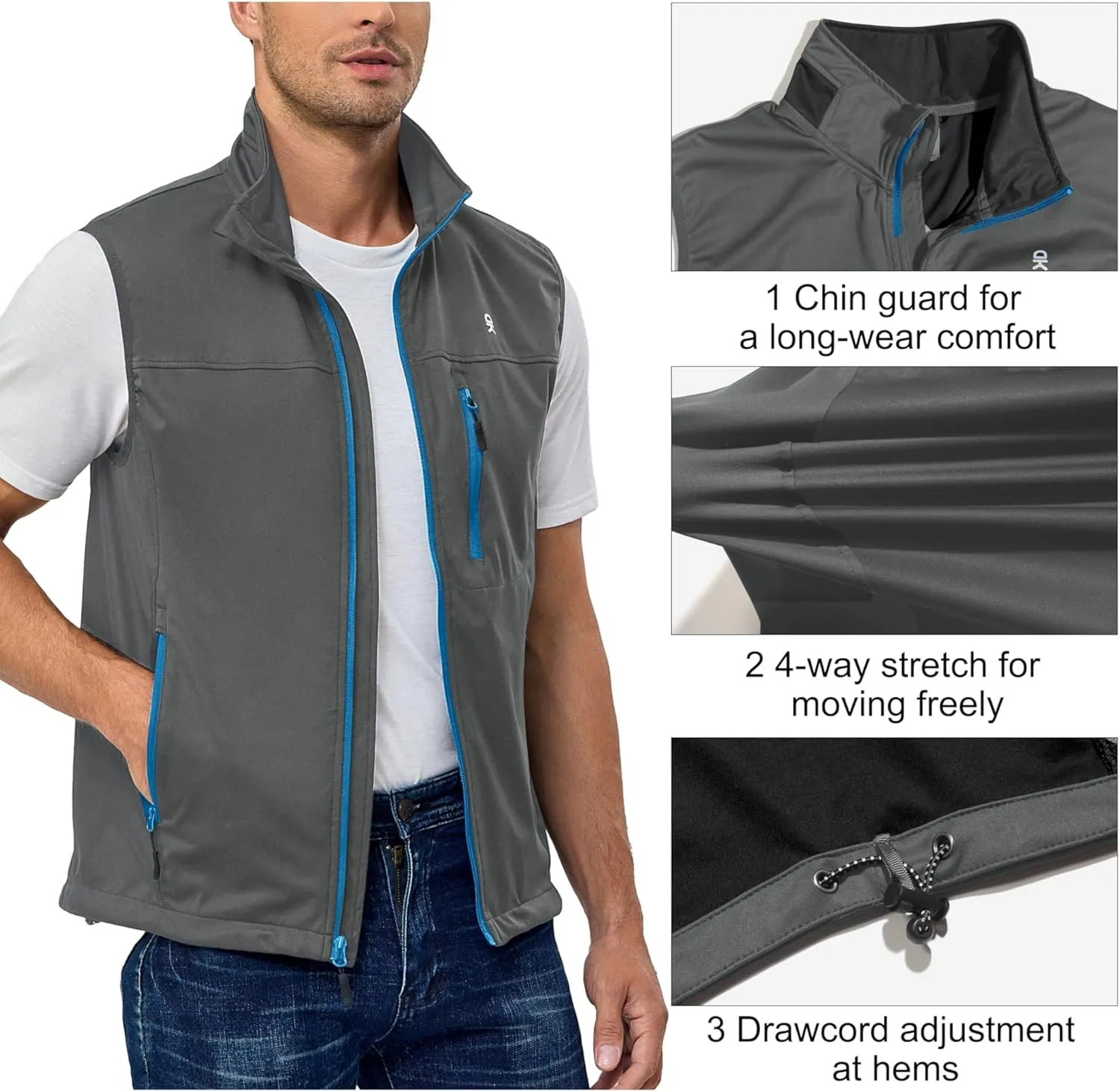 Little Donkey Andy Men's Softshell Vest, Lightweight Golf Vest Windproof Sleeveless Cycling Jacket for Running, Hiking