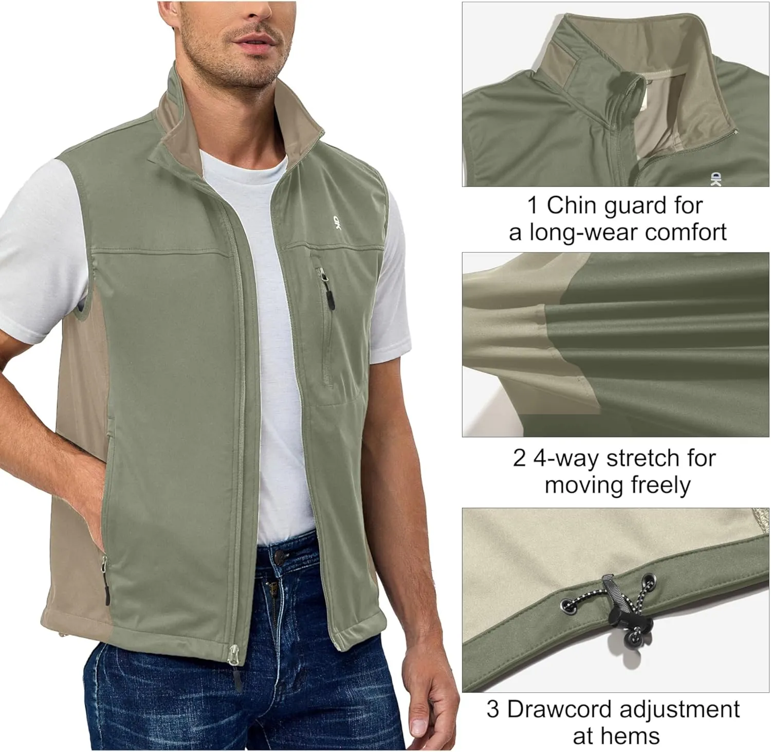 Little Donkey Andy Men's Softshell Vest, Lightweight Golf Vest Windproof Sleeveless Cycling Jacket for Running, Hiking