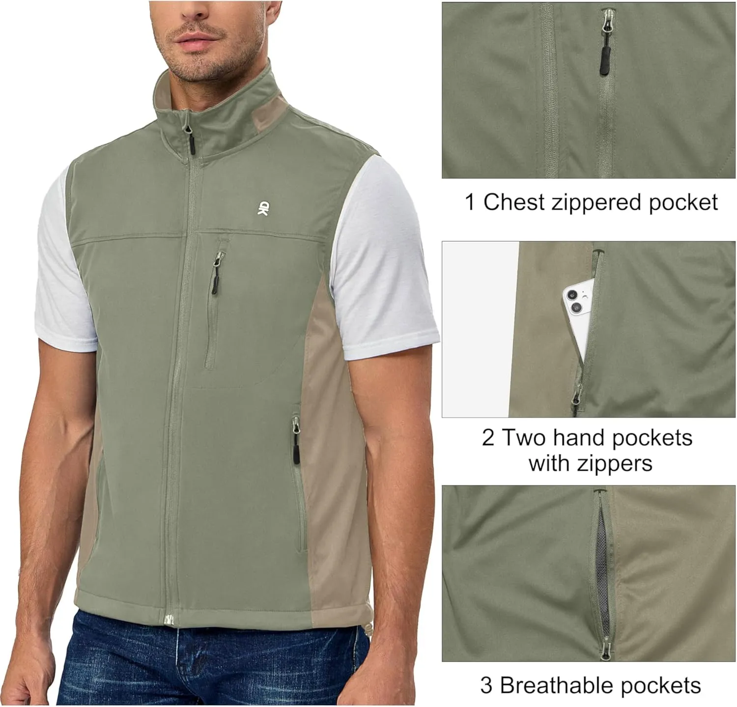 Little Donkey Andy Men's Softshell Vest, Lightweight Golf Vest Windproof Sleeveless Cycling Jacket for Running, Hiking