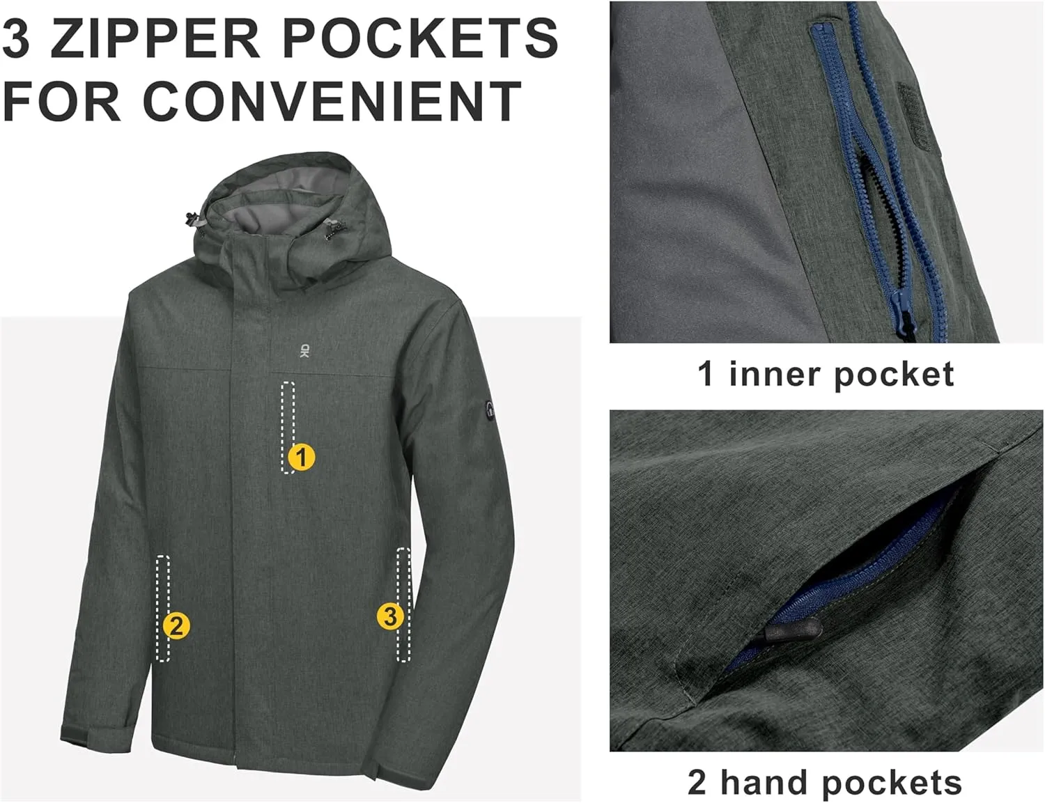 Little Donkey Andy Men's Waterproof Ski Snowboarding Jacket Windproof Warm Coat with Detachable Hood