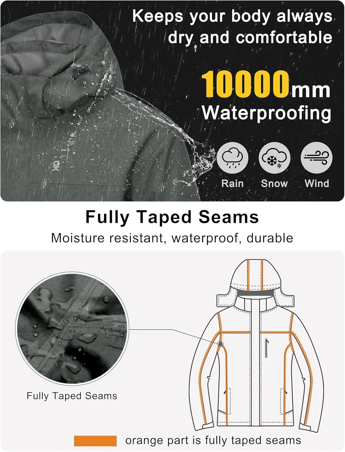 Little Donkey Andy Men's Waterproof Ski Snowboarding Jacket Windproof Warm Coat with Detachable Hood