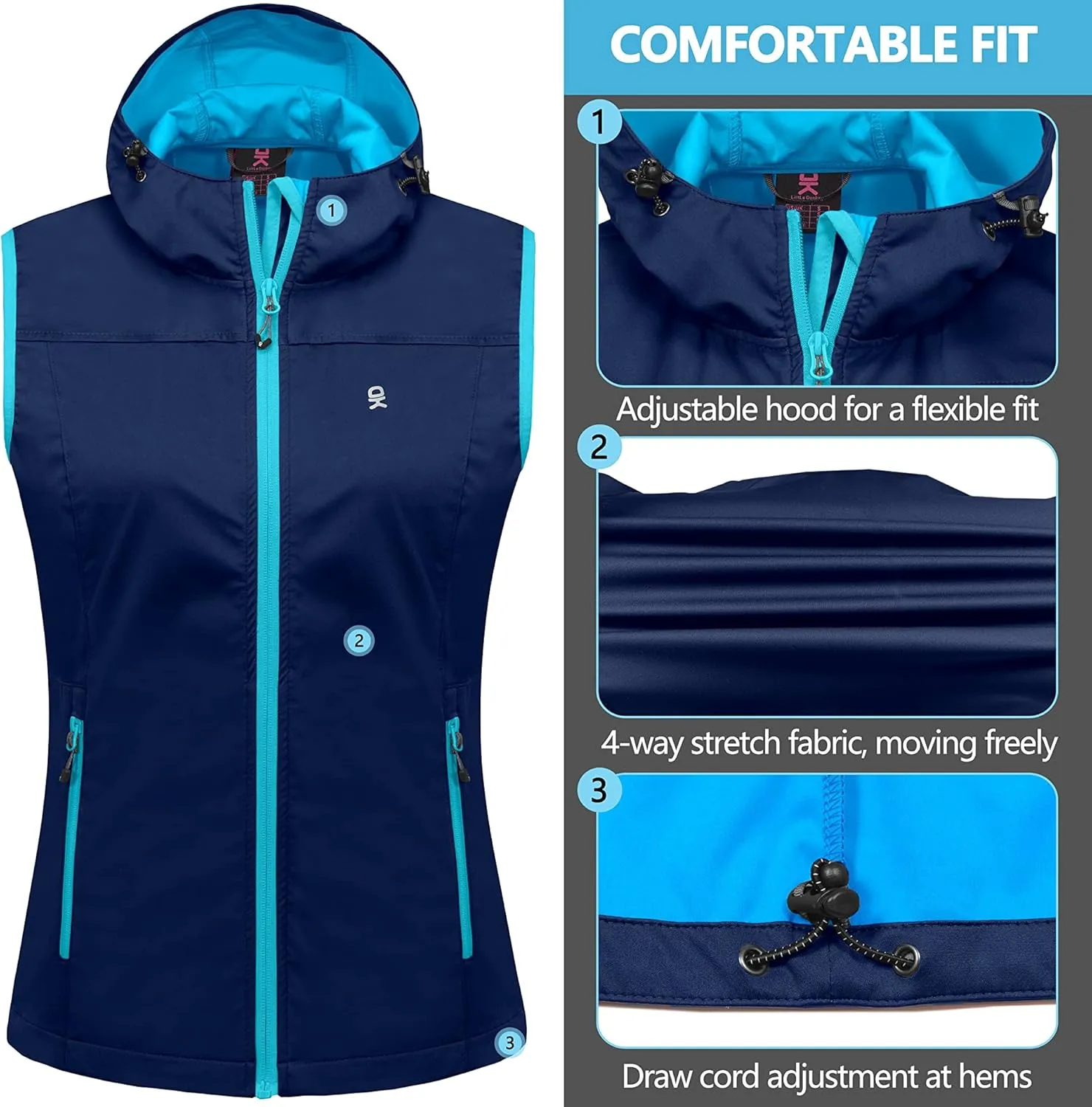 Little Donkey Andy Women's Lightweight Softshell Vest, Windproof Sleeveless Jacket for Running Hiking Travel
