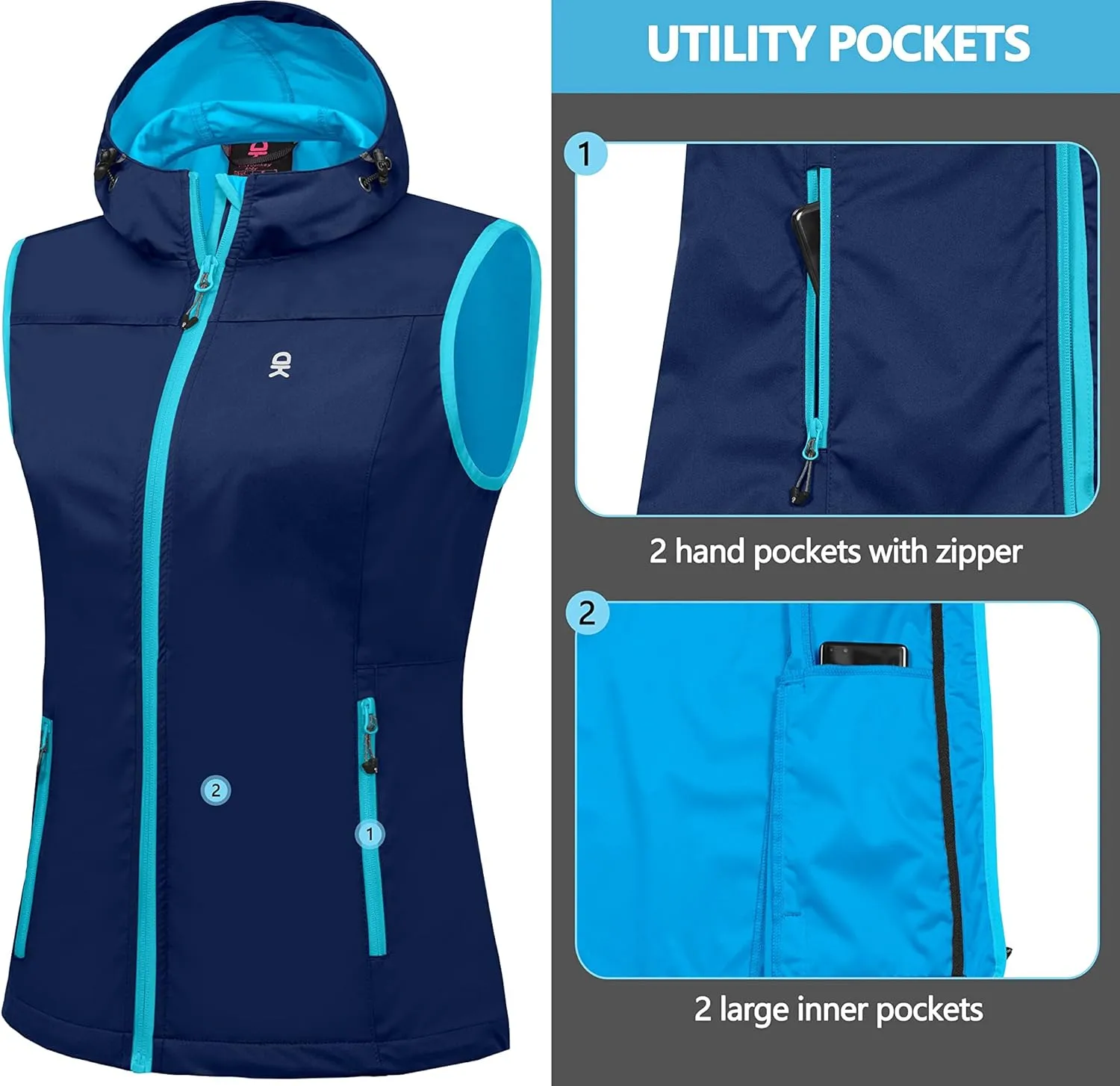 Little Donkey Andy Women's Lightweight Softshell Vest, Windproof Sleeveless Jacket for Running Hiking Travel