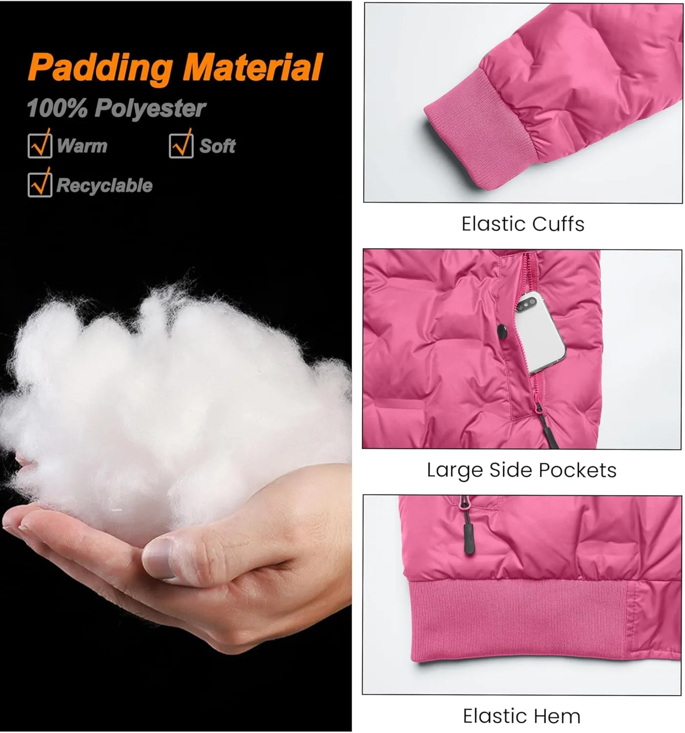 Little Donkey Andy Women's Warm Puffer Jacket Lightweight Windproof Winter Coat with Recycled Insulation