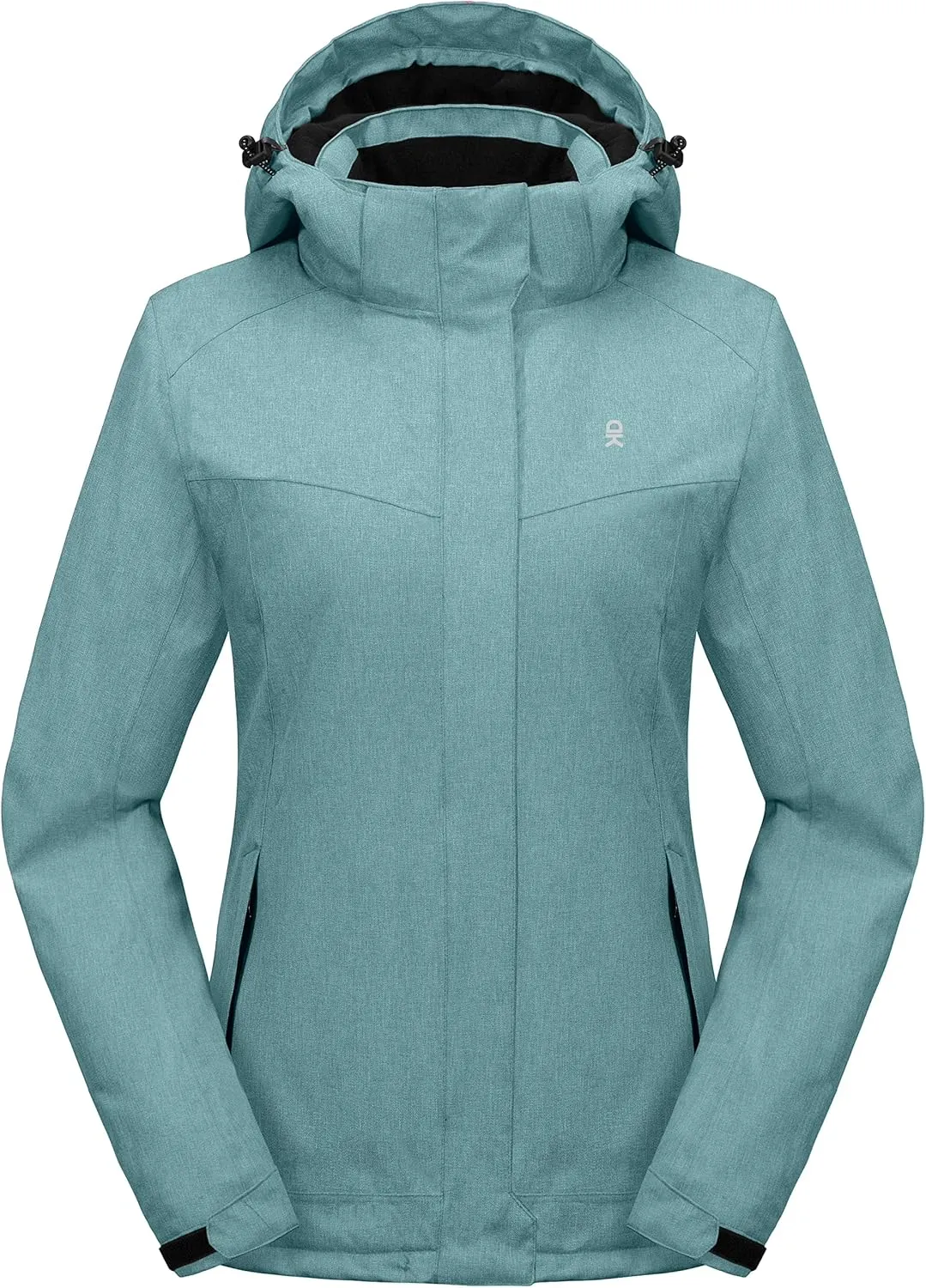 Little Donkey Andy Women's Waterproof Hiking Skiing Jacket with Removable Hood, Fleece Lined Winter Warm Rain Coat