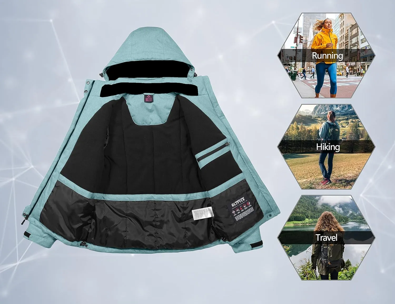 Little Donkey Andy Women's Waterproof Hiking Skiing Jacket with Removable Hood, Fleece Lined Winter Warm Rain Coat