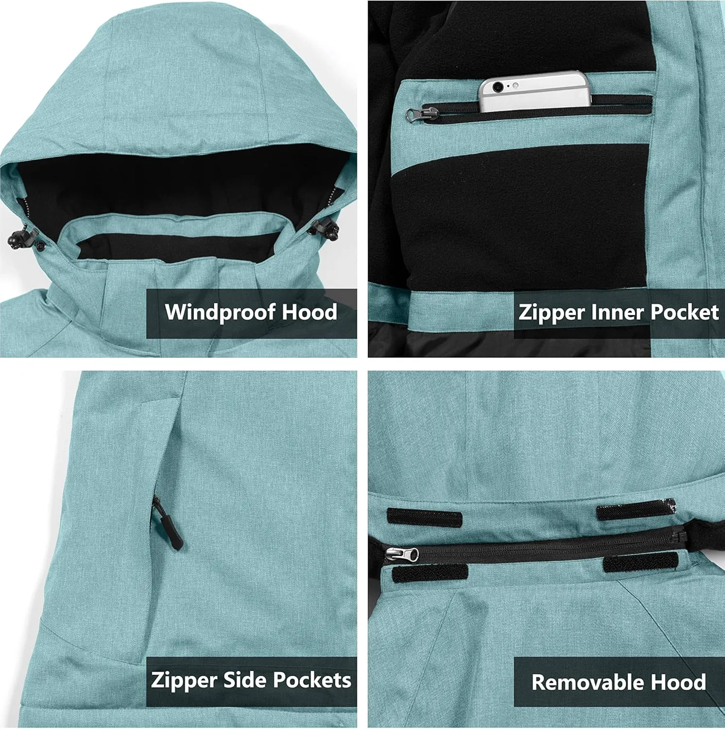 Little Donkey Andy Women's Waterproof Hiking Skiing Jacket with Removable Hood, Fleece Lined Winter Warm Rain Coat