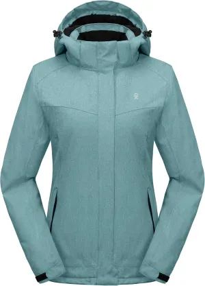 Little Donkey Andy Women's Waterproof Hiking Skiing Jacket with Removable Hood, Fleece Lined Winter Warm Rain Coat