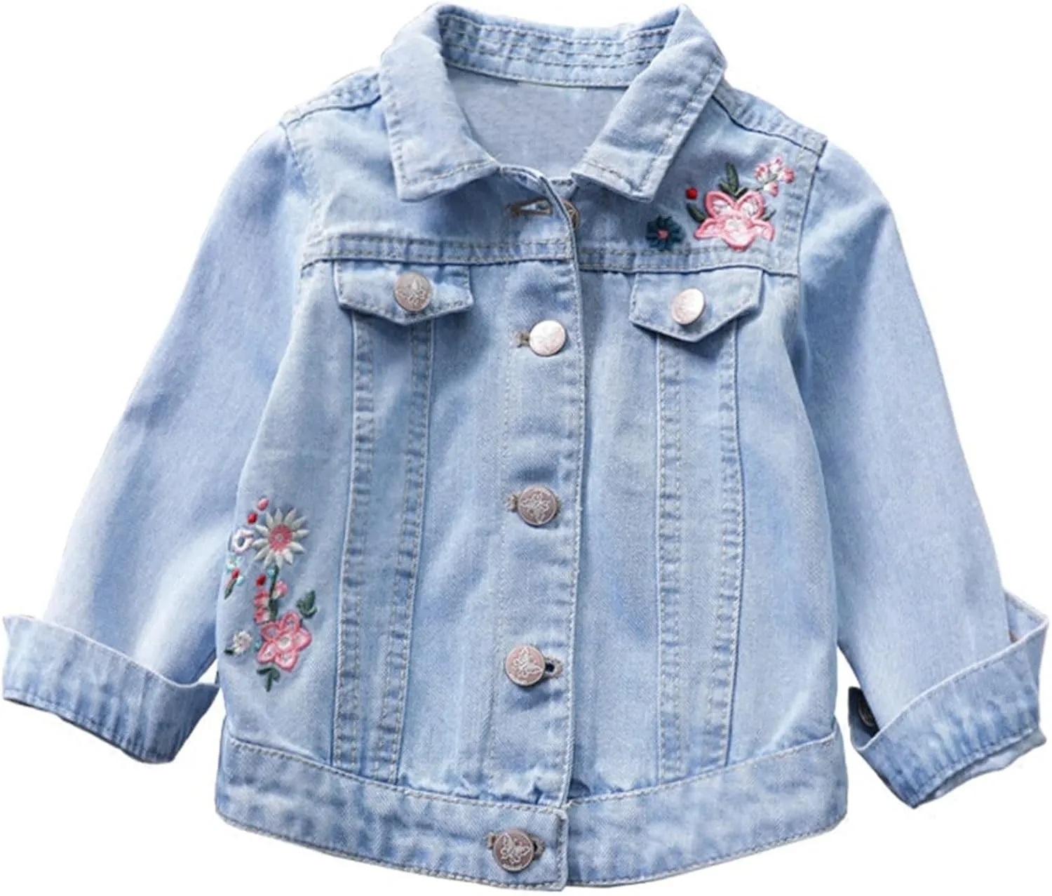 Little Girls' Denim Jacket Flower Embroidered Jean Jacket Classic Denim Jean Jacket for Kids Girls Toddler Outwear