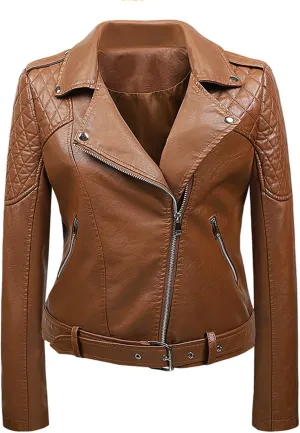 Lmdudan Womens Faux Leather Jackets 2023 Fashion Lapel Collar Motorcycle Coats Zip Up Long Sleeve Outwear with Pockets